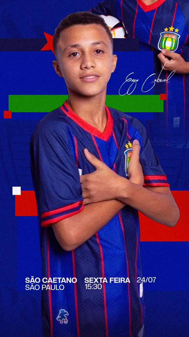 Arte azul e vermelha de atleta do São Caetano